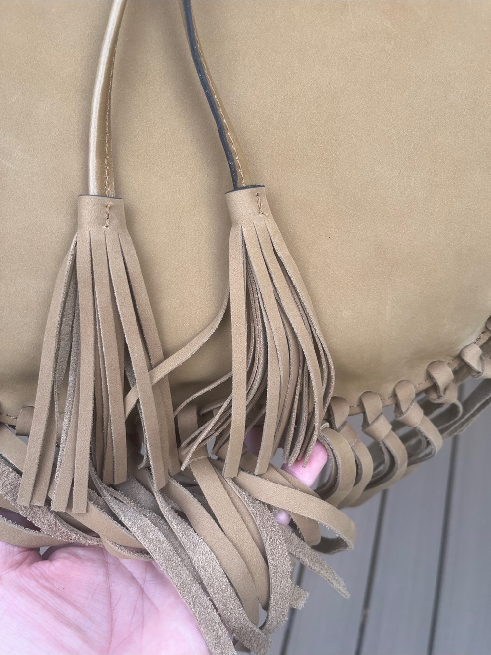 Patricia Nash Fringed Drawstring Shoulder / Crossbody Bag in Tan - Picture 4 of 16
